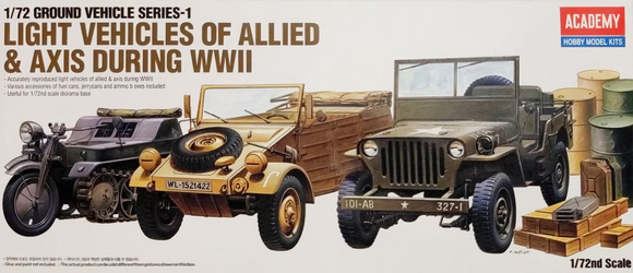 Academy 1/72 WWII Allies/Axis Light Ground Vehicles (3 Vehicles) Kit