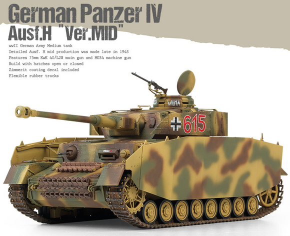 Academy 1/35 German Panzer IV Ausf H Version Mid Tank w/Zimmerit Kit