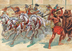 Italeri 1/72 Gladiators (13, 4 Horses, Chariot, 2 Lions, Bear) Kit