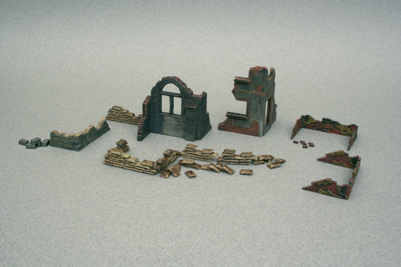 Italeri 1/72 WWII Ruin Wall Sections & Sandbags Kits