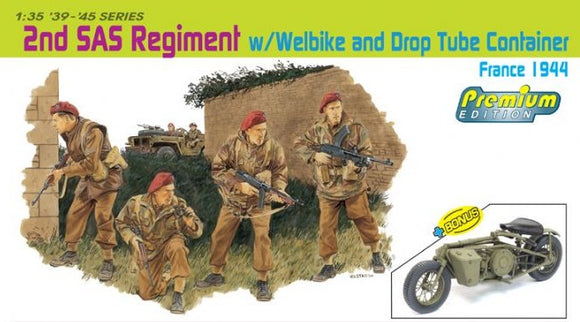 Dragon 1/35 British 2nd SAS Regiment (4) w/Welbike & Drop Tube Container France 1944 (Premium Edition) (Re-Issue) Kit