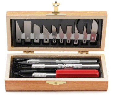 Excel Hobby Knife Set: 3 Knives & 13 Blades (Wooden Box)