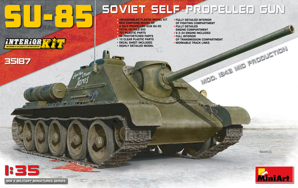 Miniart 1/35 Soviet Su85 Mod 1943 Mid Production Self-Propelled Gun Tank w/Full Interior Kit