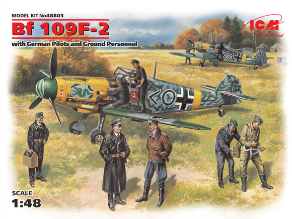 ICM 1/48 German Bf109F2 Fighter w/Pilots & Ground Personnel (7) 1939-45 Kit